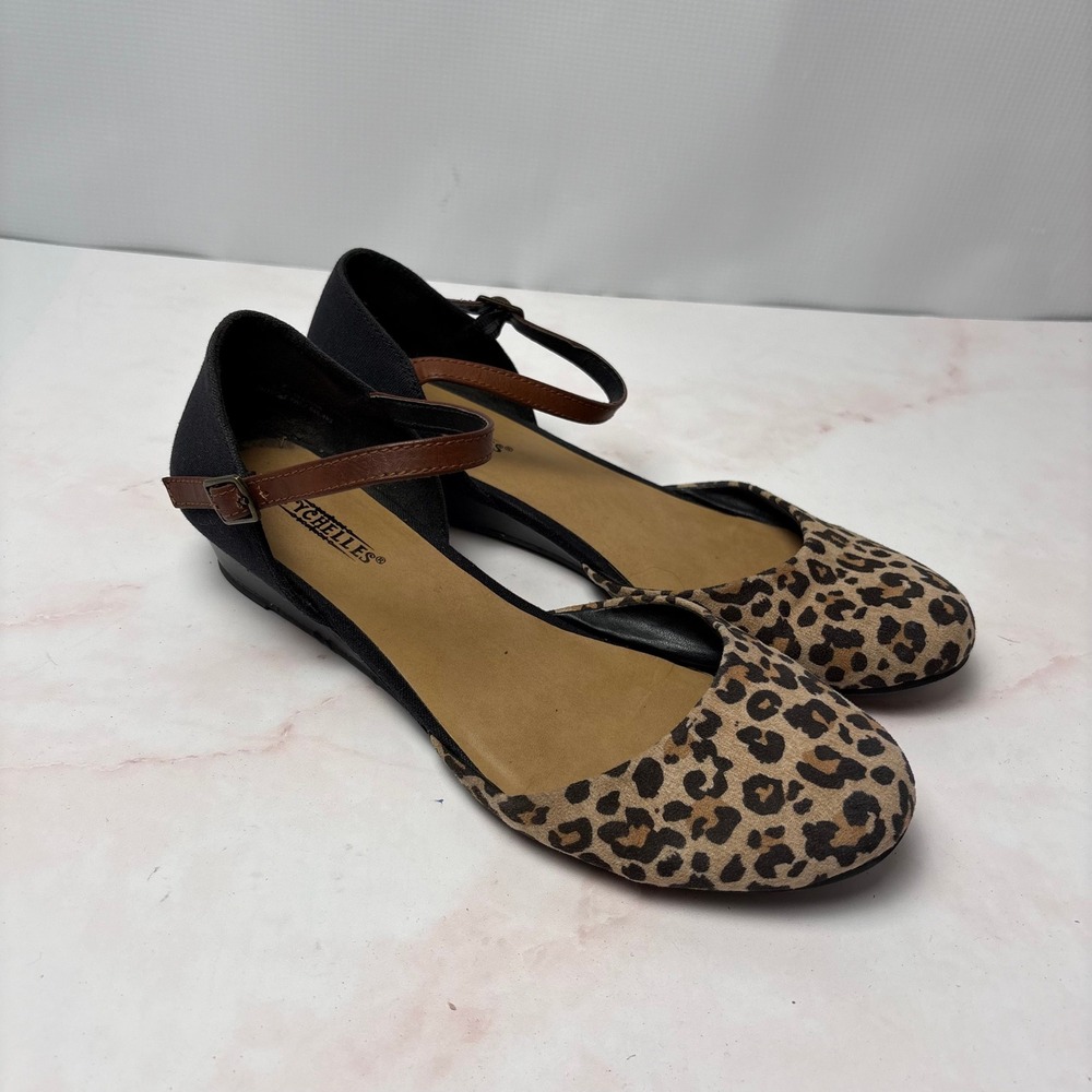 Seychelles Leopard Print Mary Jane Wedge Shoes Ankle Strap Round Toe Womens 8.5